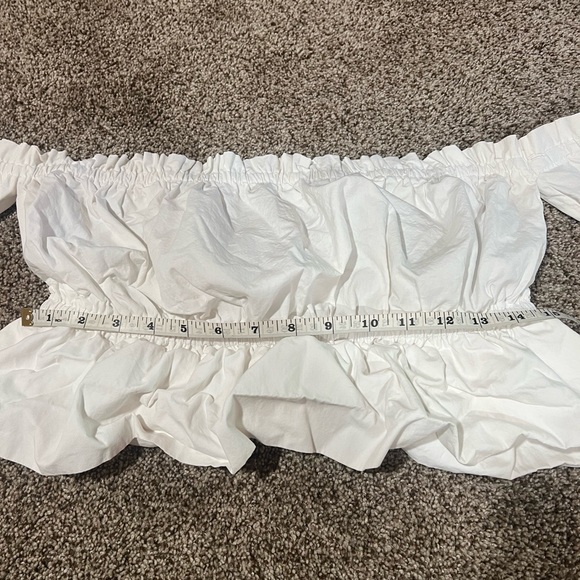 NanaMacs ruffled off the shoulder crop top, white, size large - Picture 8 of 10